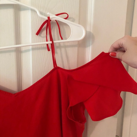 Topshop red cold shoulder blouse - Picture 2 of 3